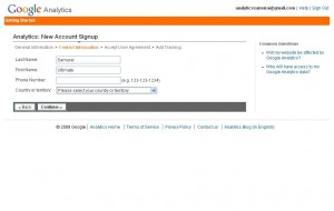 Google Analytics Sign Up Contact Information