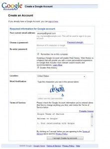 Google New Account Page