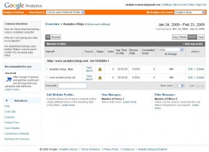 Google Analytics Account Overview with New Profile